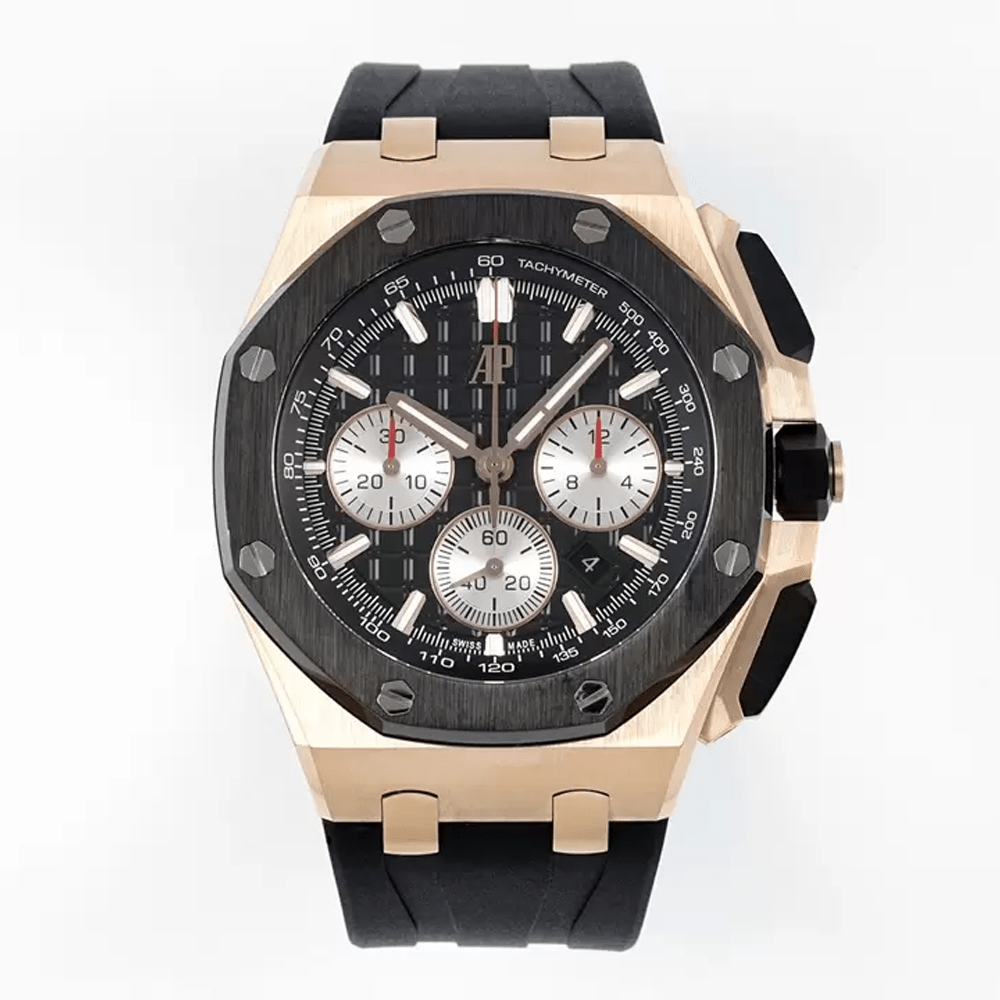 오데마피게 로얄오크 오프쇼어 크로노그래프 블랙 다이얼 RG 세라믹 블랙 러버 밴드 44mm 26420