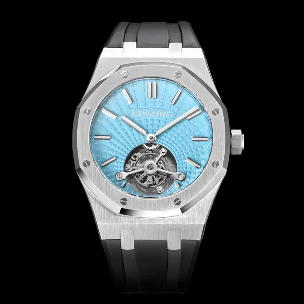 R8 공장 오데마피게 로얄오크 투르비옹 엑스트라씬 티파니 다이얼 블랙 러버 스트랩 41mm 26530