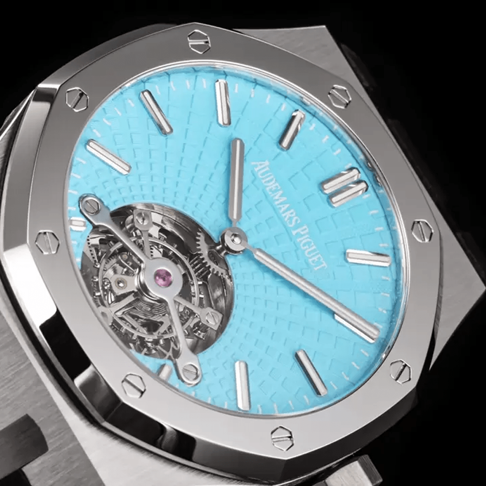 R8 공장 오데마피게 로얄오크 투르비옹 엑스트라씬 티파니 다이얼 블랙 러버 스트랩 41mm 26530