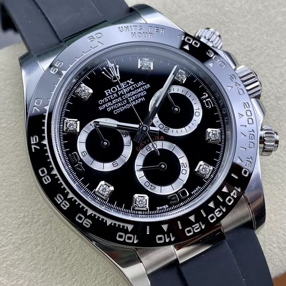 롤렉스 데이토나 크로노그래프 검판 다이얼 8P 다이아 러버밴드 40mm 116519