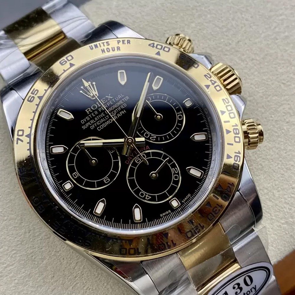 롤렉스 데이토나 크로노그래프 검판 다이얼 바인덱스 YG 콤비 40mm 116503