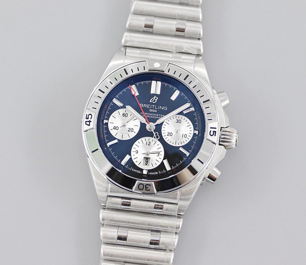 브라이틀링 크로노그래프 크로노맷 블루 다이얼 스틸 SS 브레이슬릿 42mm AB0134101B1A1