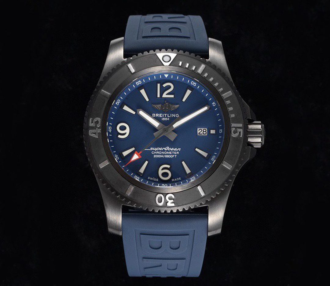 브라이틀링 슈퍼오션 블루 다이얼 세라믹 베젤 러버 스트랩 46mm M17368D71C1S2