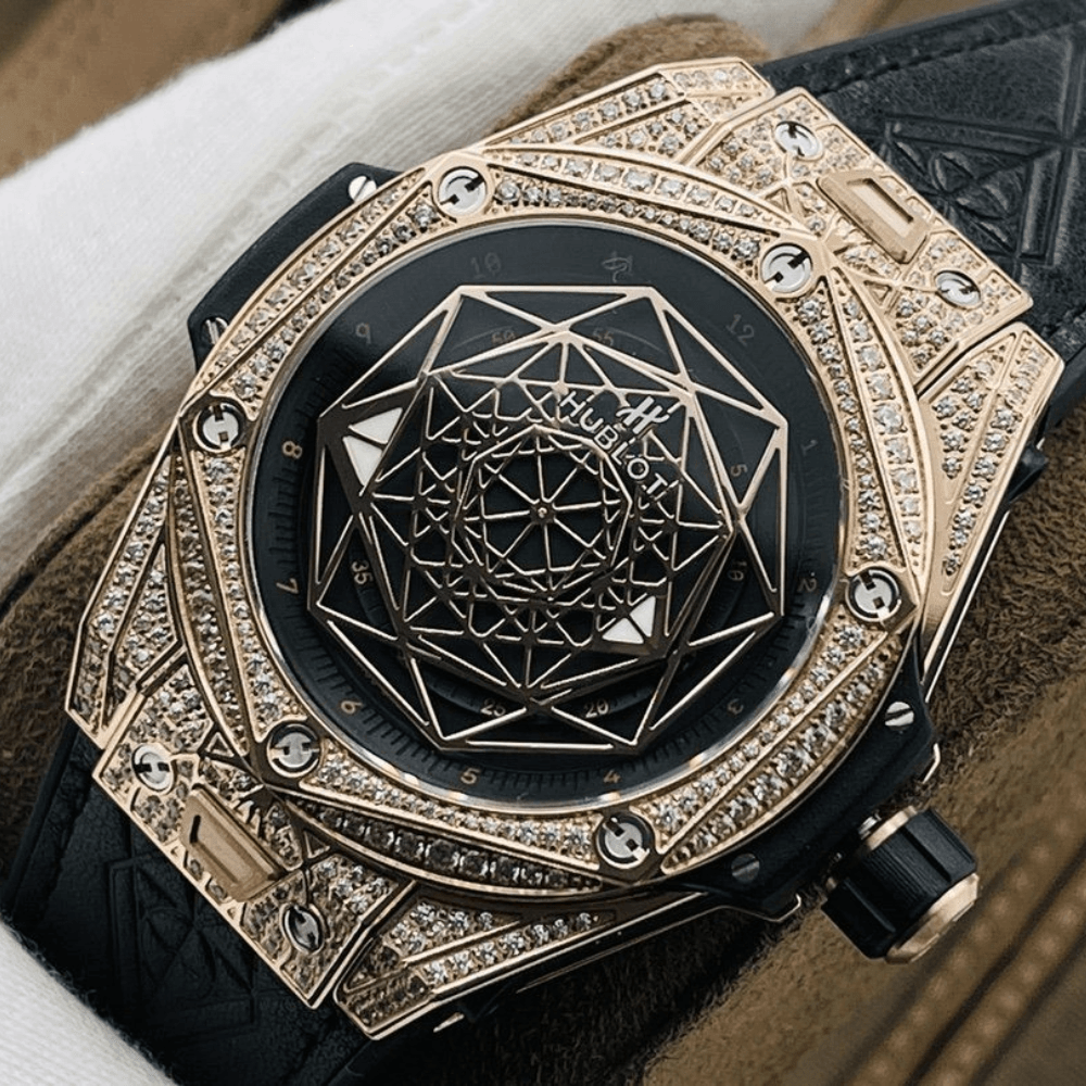 위블로 빅뱅 상 블루 킹 골드 블랙 풀다이아 가죽 스트랩 45mm 415.OX.1118.VR.MXM17