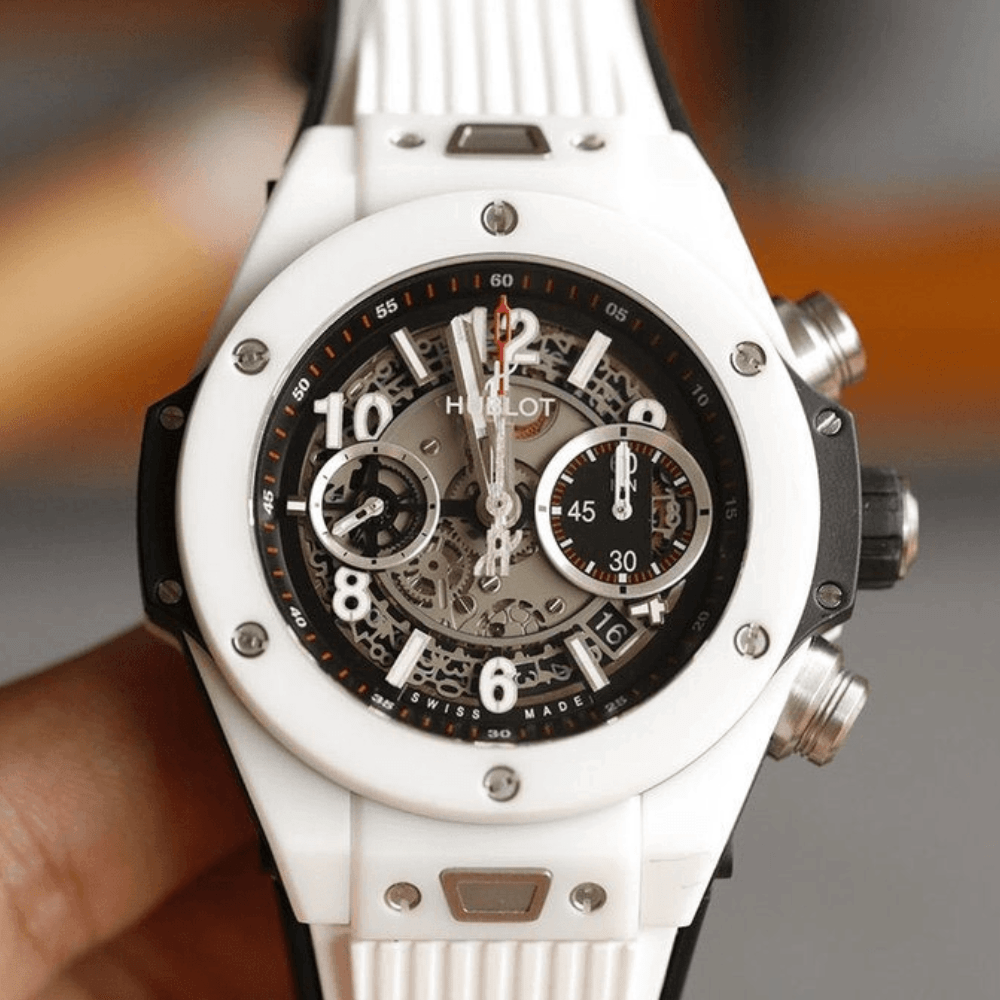 위블로 빅뱅 유니코 스켈레톤 다이얼 화이트 세라믹 러버 스트랩 45.5mm 411.HX.1170.RX