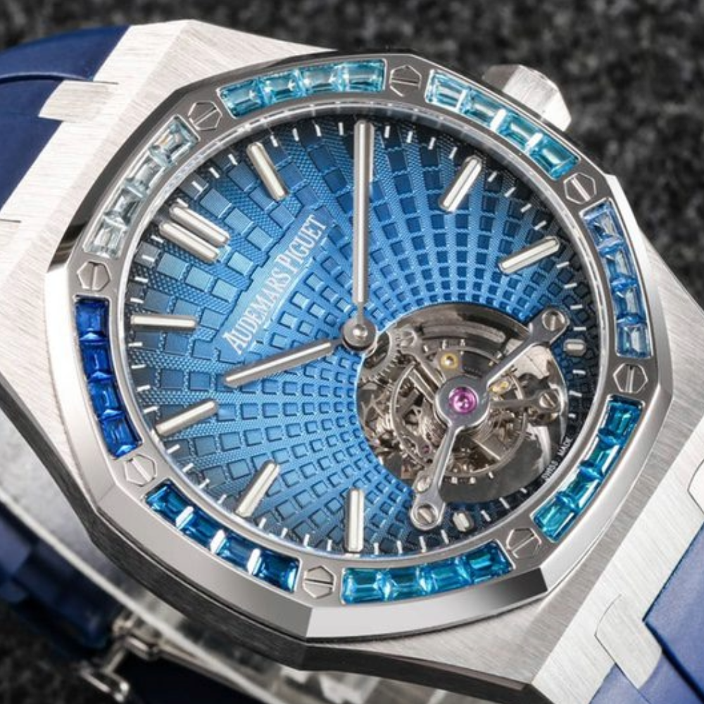 오데마피게 로얄오크 투르비옹 블루 다이얼 다이아베젤 블루 러버스트랩 V3 41mm 26521PT