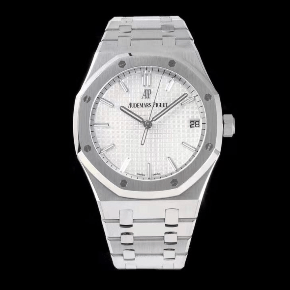 오데마피게 로얄오크 화이트 텍스처 다이얼 스틸 SS 브레이슬릿 V2 41mm 15500ST