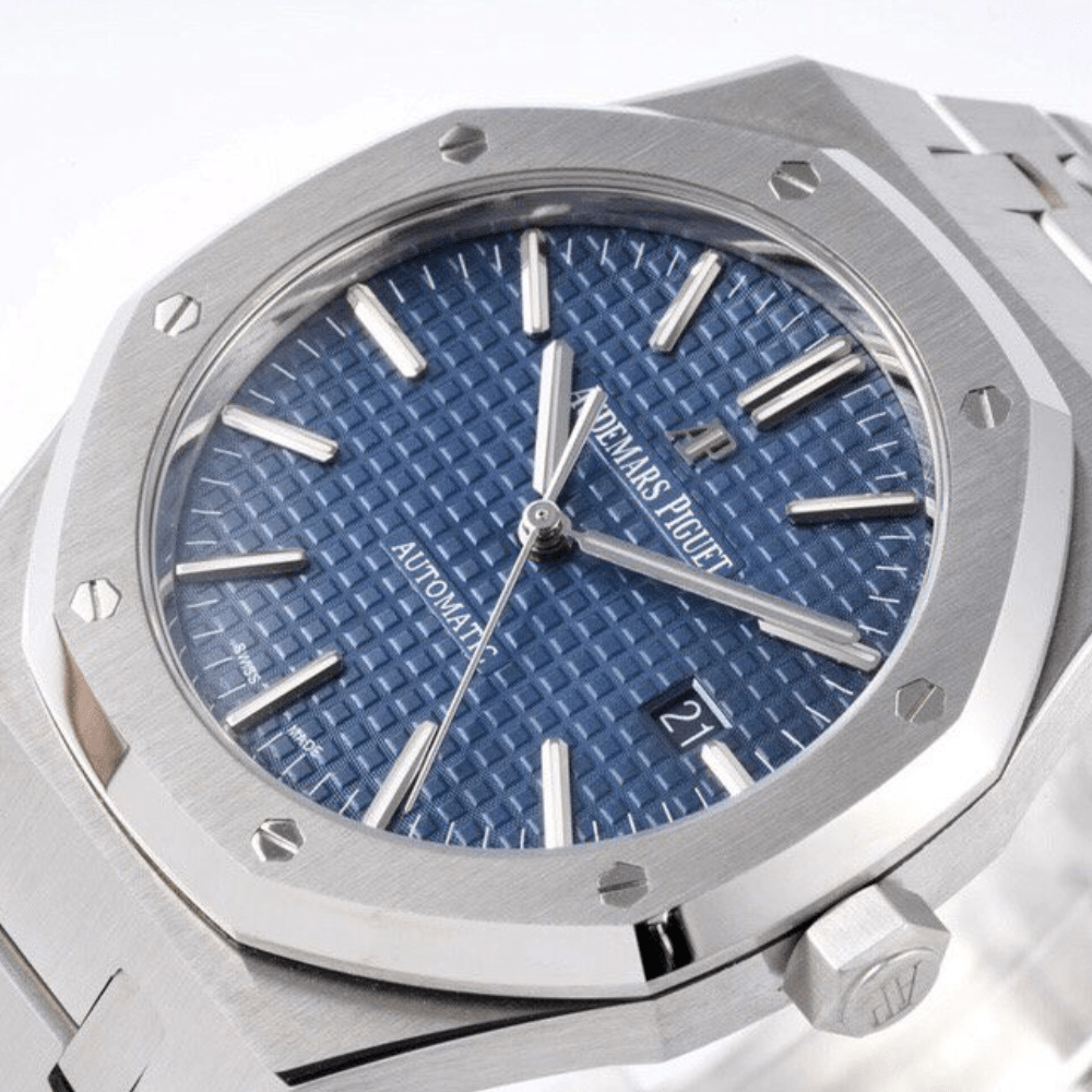 오데마피게 로얄오크 블루 텍스처 다이얼 스틸 SS 브레이슬릿 V2 41mm 15400ST