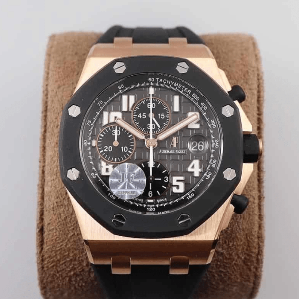 오데마피게 로얄오크 오프쇼어 블랙 다이얼 로즈골드 블랙 러버스트랩 V2 42mm 25940OK