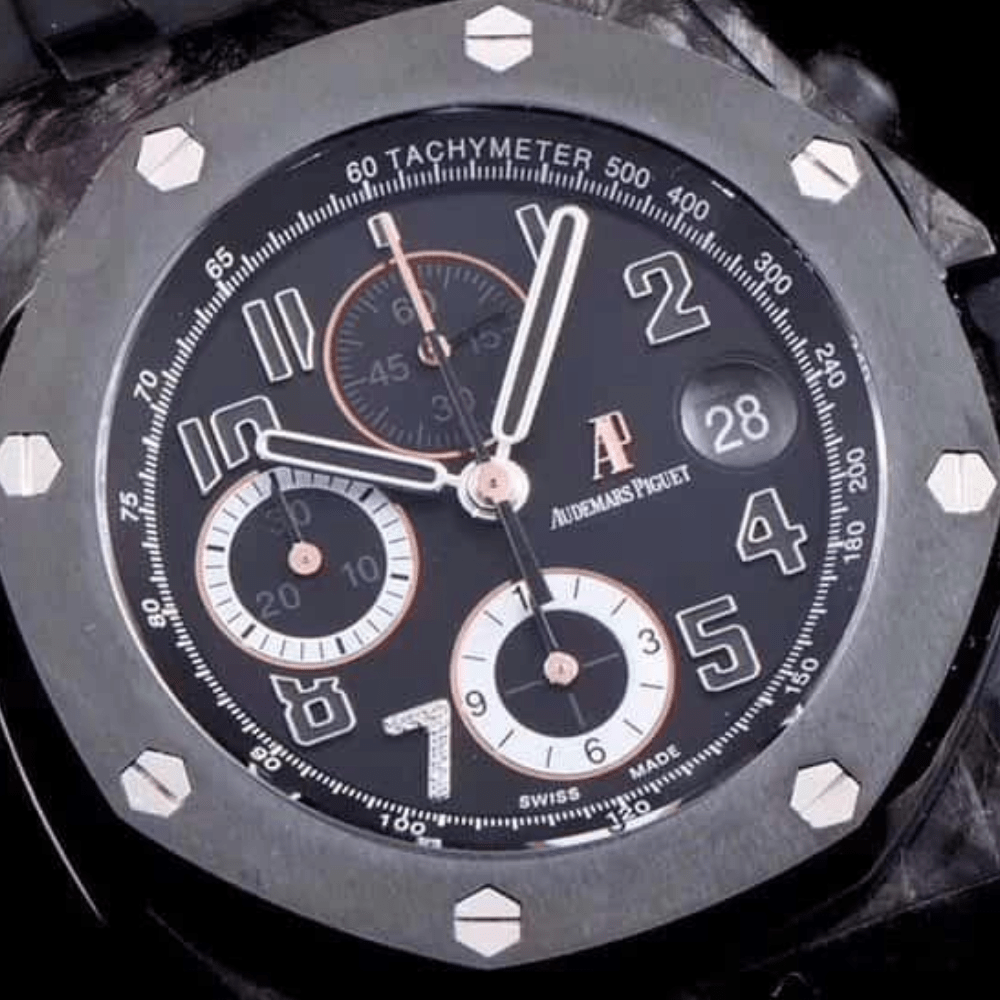 오데마피게 로얄오크 오프쇼어 Ginza 일본 한정판 블랙 다이얼 카본 블랙 러버스트랩 V2 42mm 26205AU