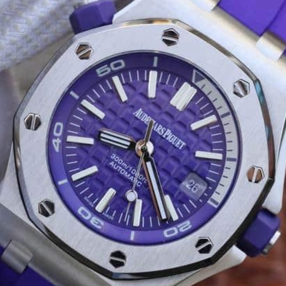 오데마피게 로얄오크 오프쇼어 다이버 퍼플 다이얼 러버 스트랩 슈퍼클론 V8 42mm 15710ST