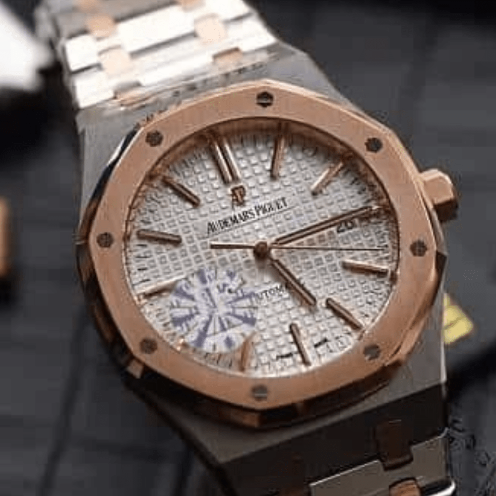 오데마피게 로얄오크 화이트 다이얼 로즈골드 콤비 V3 42mm 15400