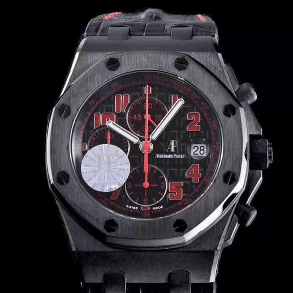 오데마피게 로얄오크 오프쇼어 블랙/레드 다이얼 라스베가스 한정판 가죽 스트랩 42mm 26170ST