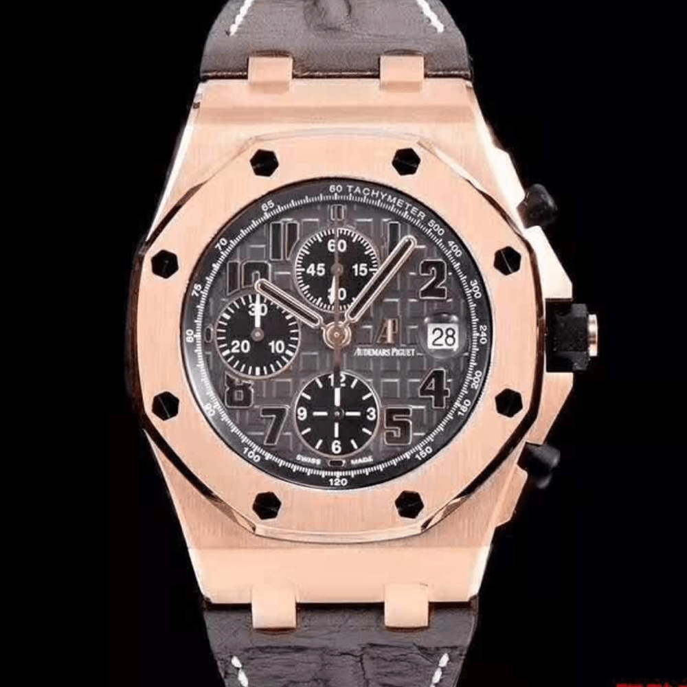 오데마피게 로얄오크 오프쇼어 그레이 다이얼 로즈골드 가죽 스트랩 42mm 26170ST