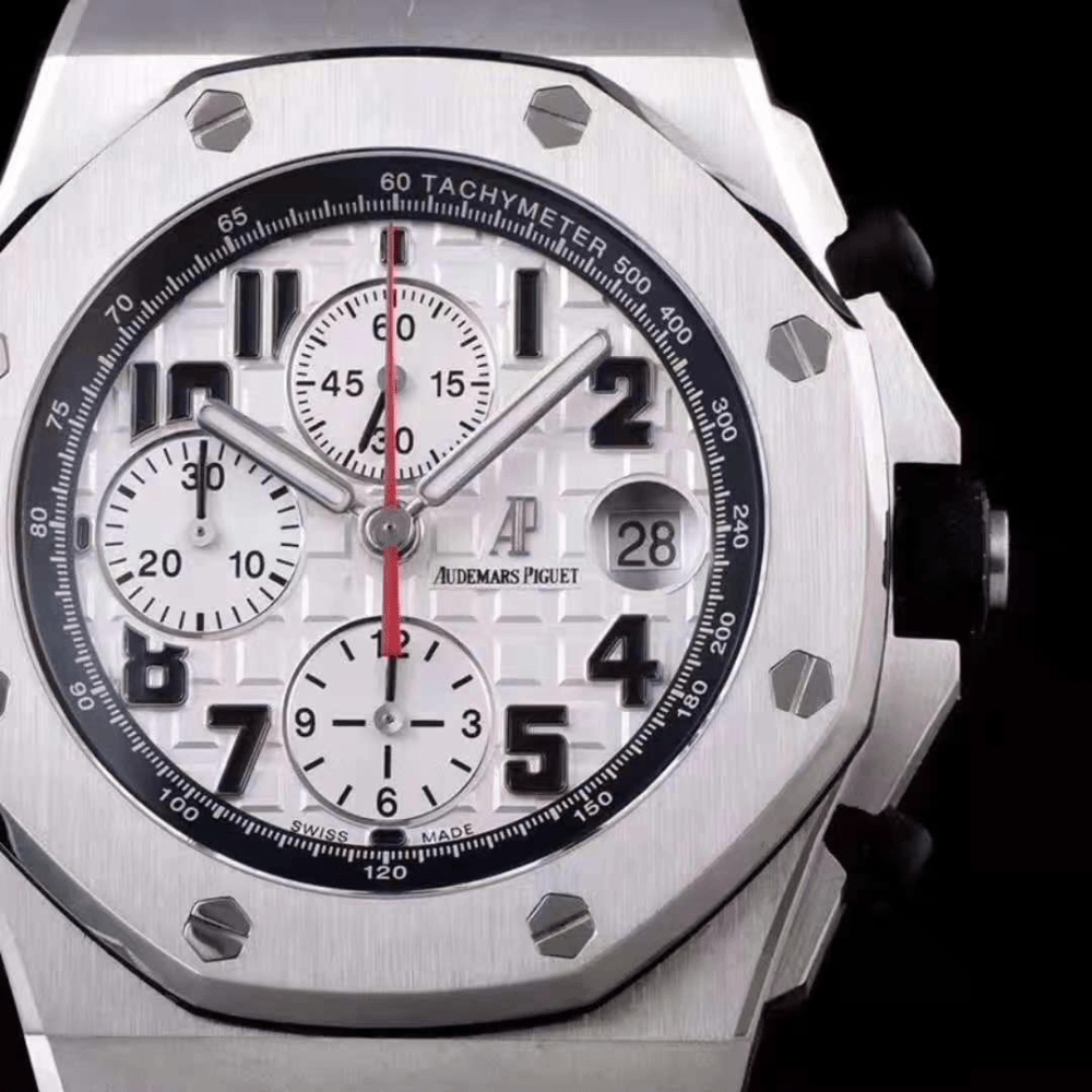 오데마피게 로얄오크 오프쇼어 화이트 다이얼 스틸 블랙 가죽스트랩 42mm 26170ST