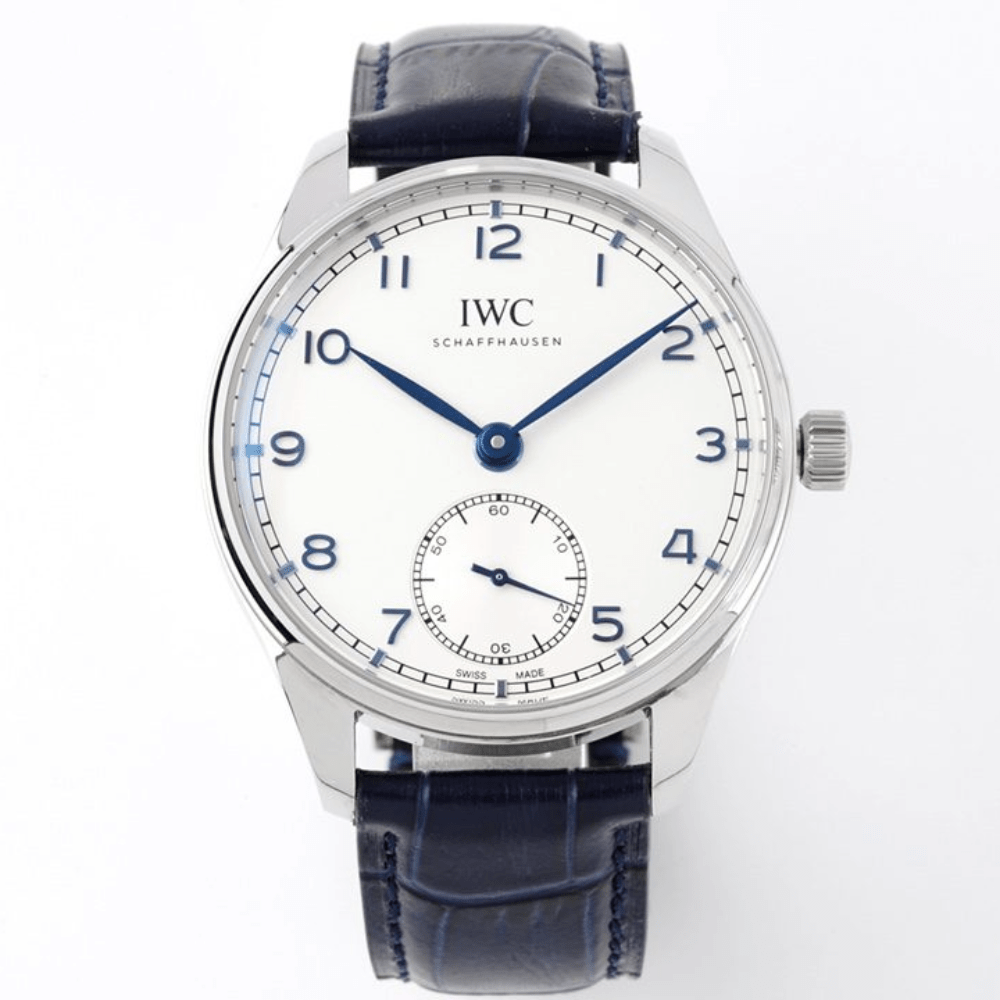 IWC 포르투기저 화이트골드 화이트/블루 다이얼 레더 스트랩 40mm IW358304