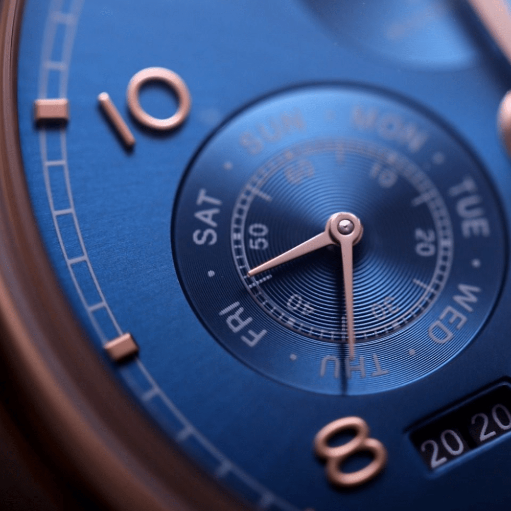 IWC 포르투기저 퍼페츄얼 문페이즈 로즈골드 블루 다이얼 레더 스트랩 41mm IW503312