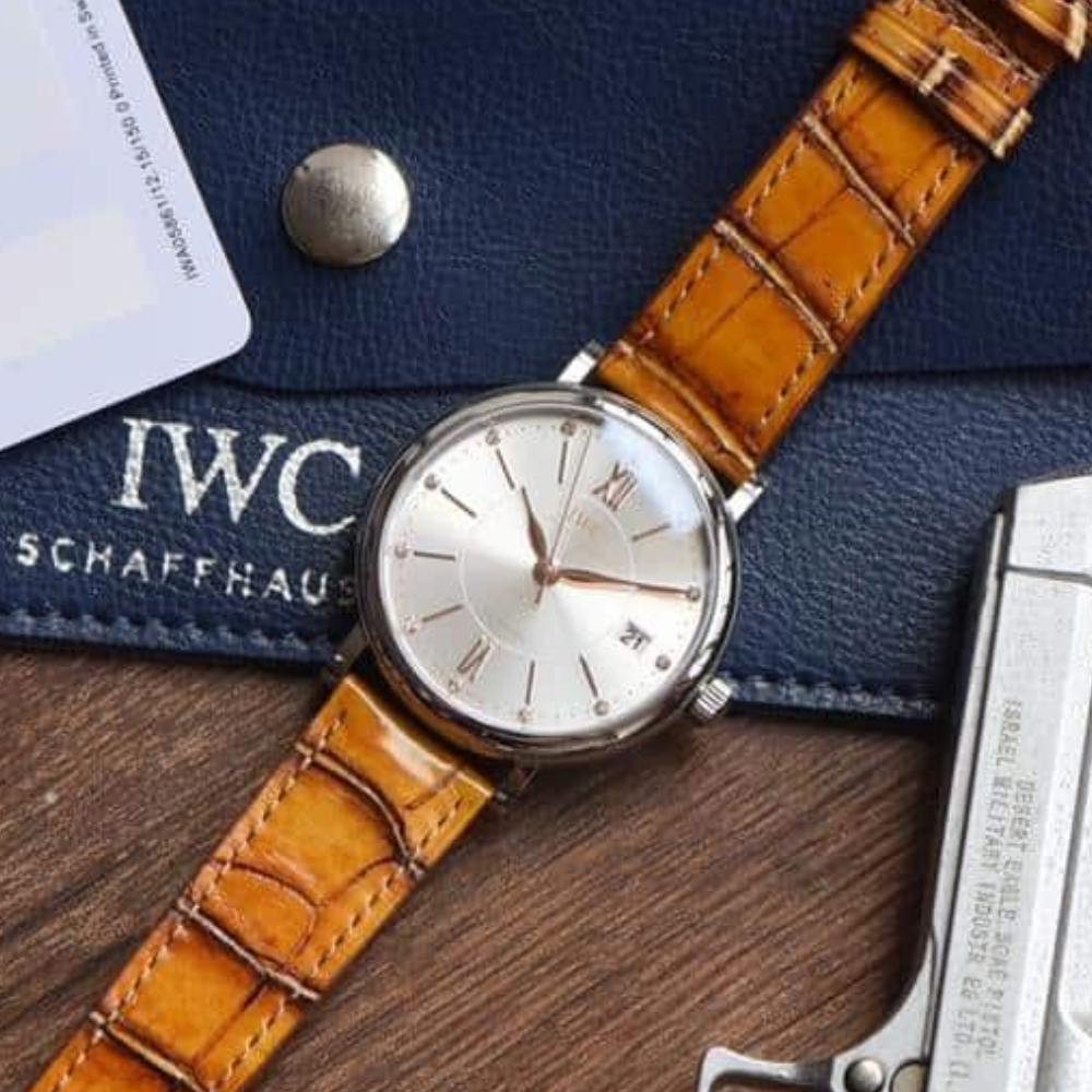 IWC 포르토피노 레이디 화이트골드 그린 악어 레더 스트랩 37mm IW458101