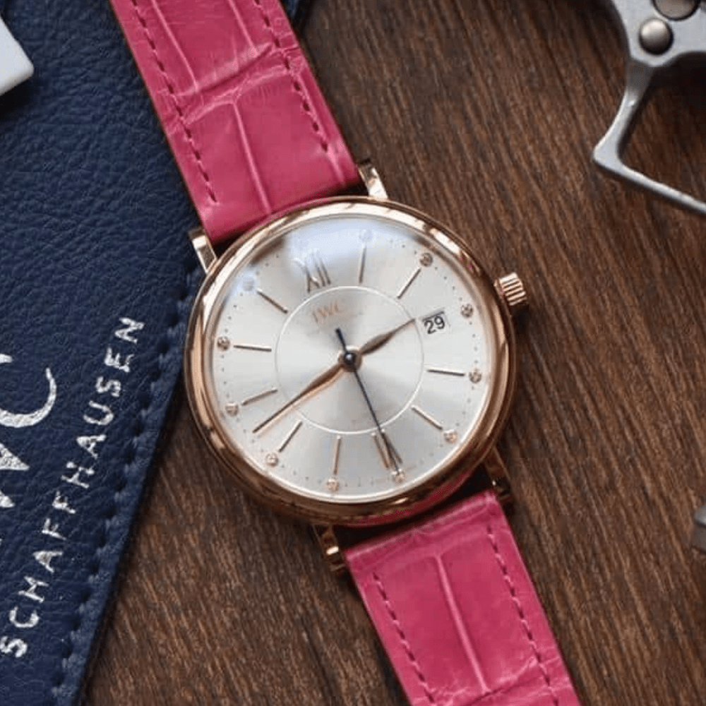 IWC 포르토피노 레이디 로즈골드 핑크 악어 레더 스트랩 37mm IW458116