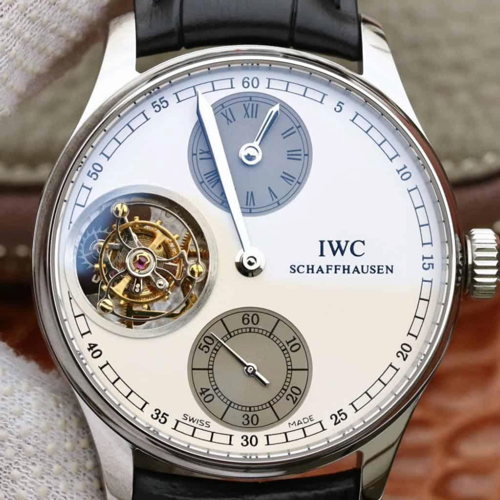 IWC 포르투기저 투르비옹 화이트/그레이 다이얼 레더 스트랩 44mm IW5463