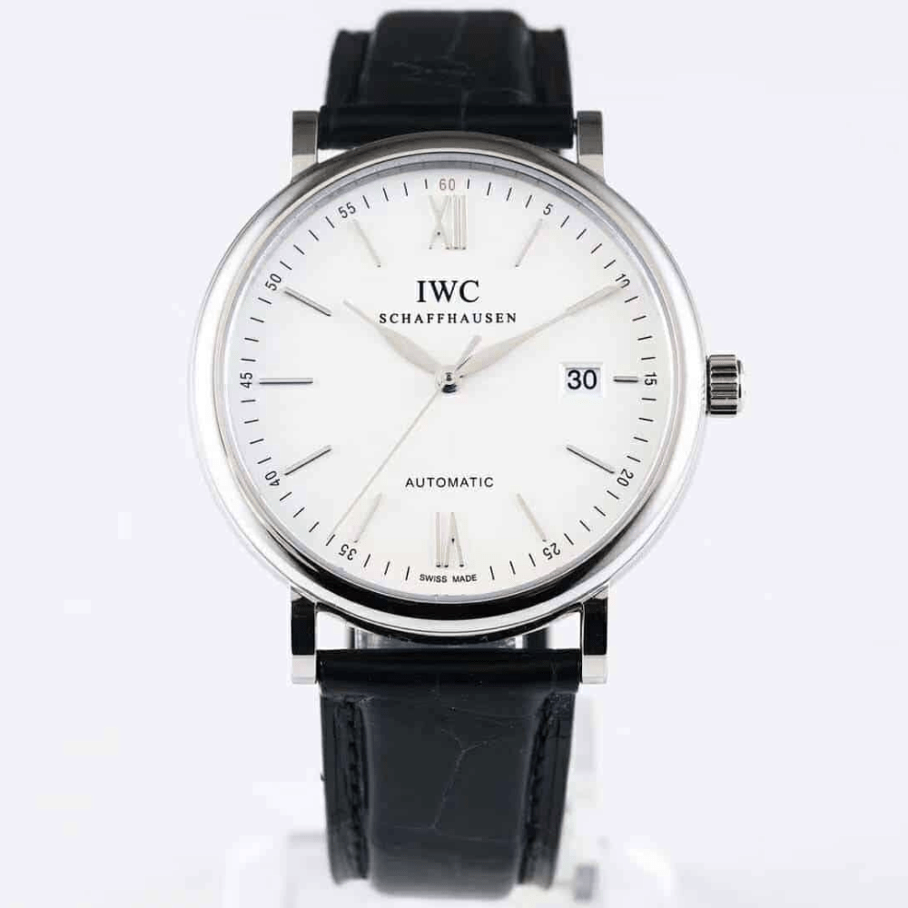 IWC 포르토피노 클래식 오토매틱 화이트 다이얼 레더 스트랩 40mm IW356501