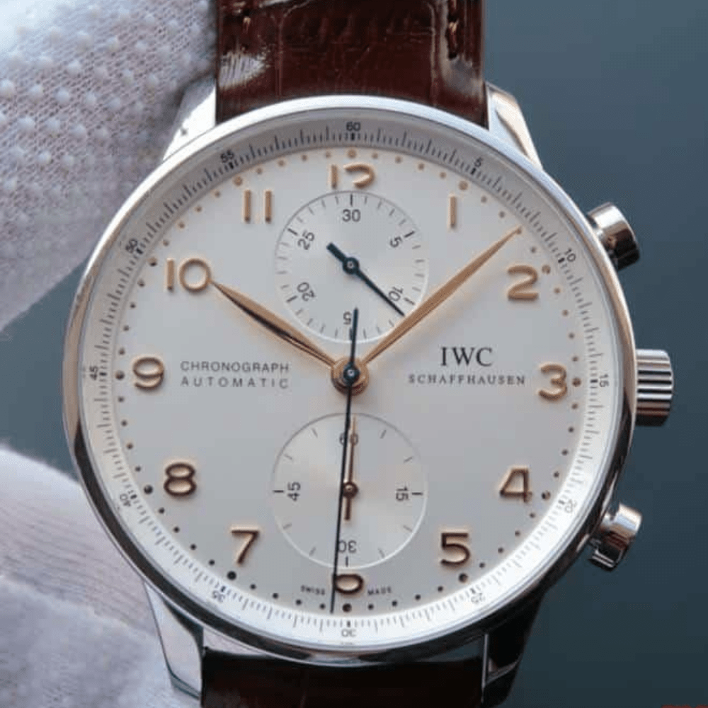 IWC 포르투기저 크로노그래프 골드핸즈 레더 스트랩 40.9mm IWC371445