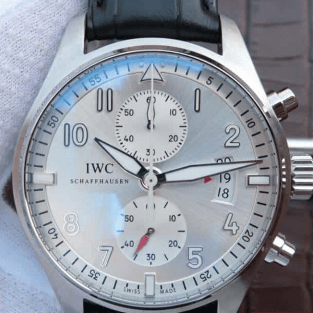 IWC 포르토피노 크로노그래프 화이트 다이얼 레더 스트랩 43mm IW387802