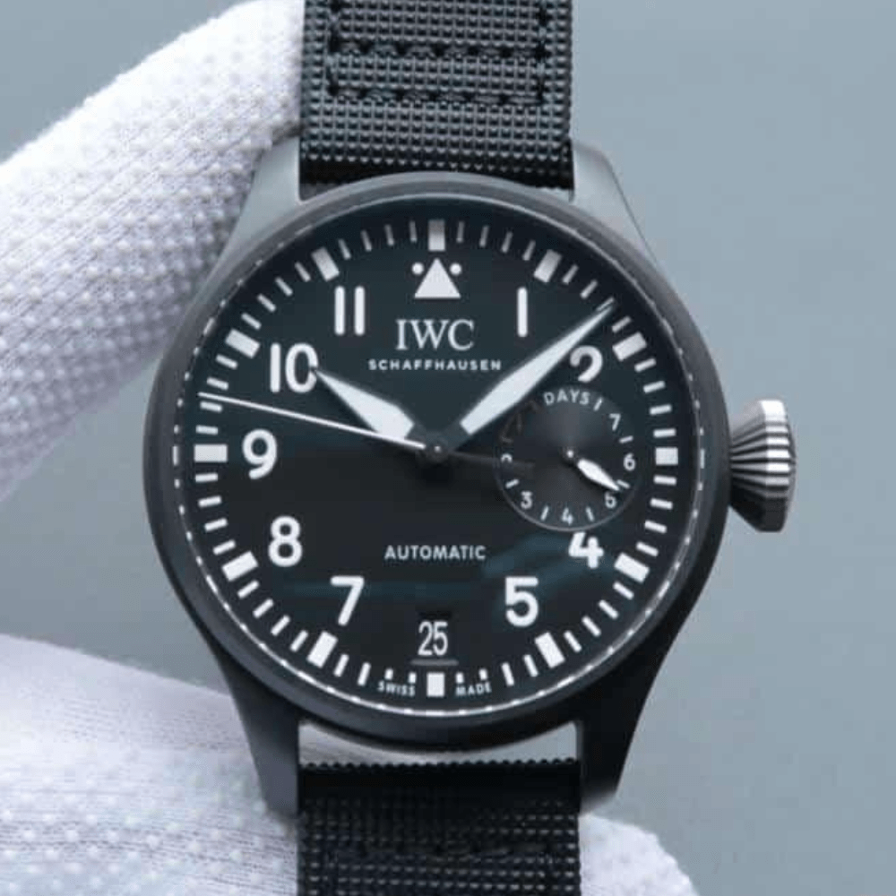 IWC 빅 파일럿 탑건 오토매틱 블랙 다이얼 나일론 스트랩 46mm IW502001