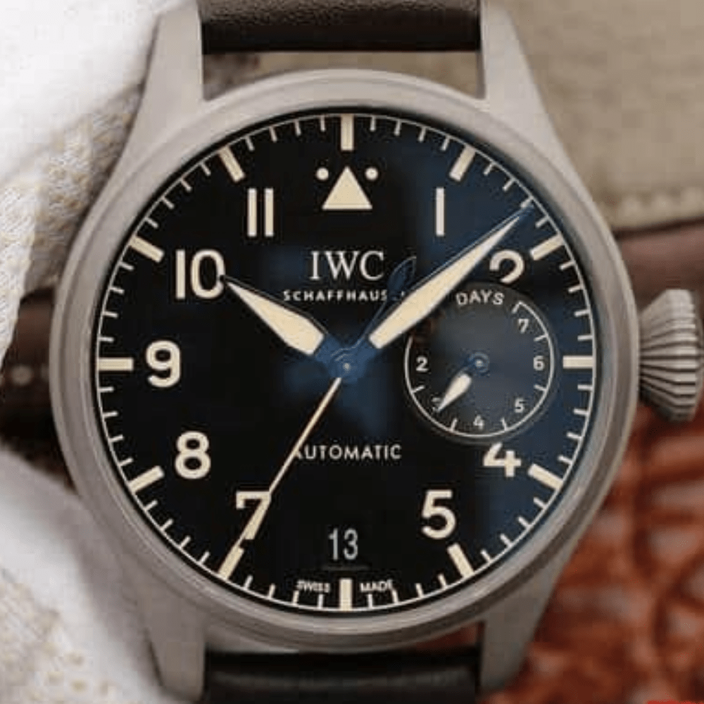 IWC 빅 파일럿 오토매틱 헤리티지 스틸 블랙 다이얼 레더 스트랩 46mm IW501004