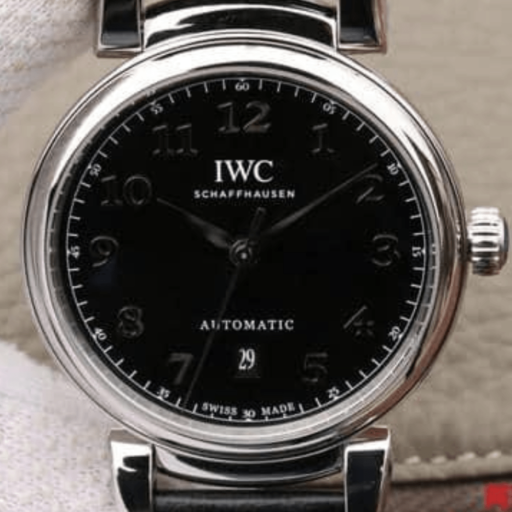 IWC 다빈치 오토매틱 스틸 블랙 다이얼 레더 스트랩 40mm IW356601