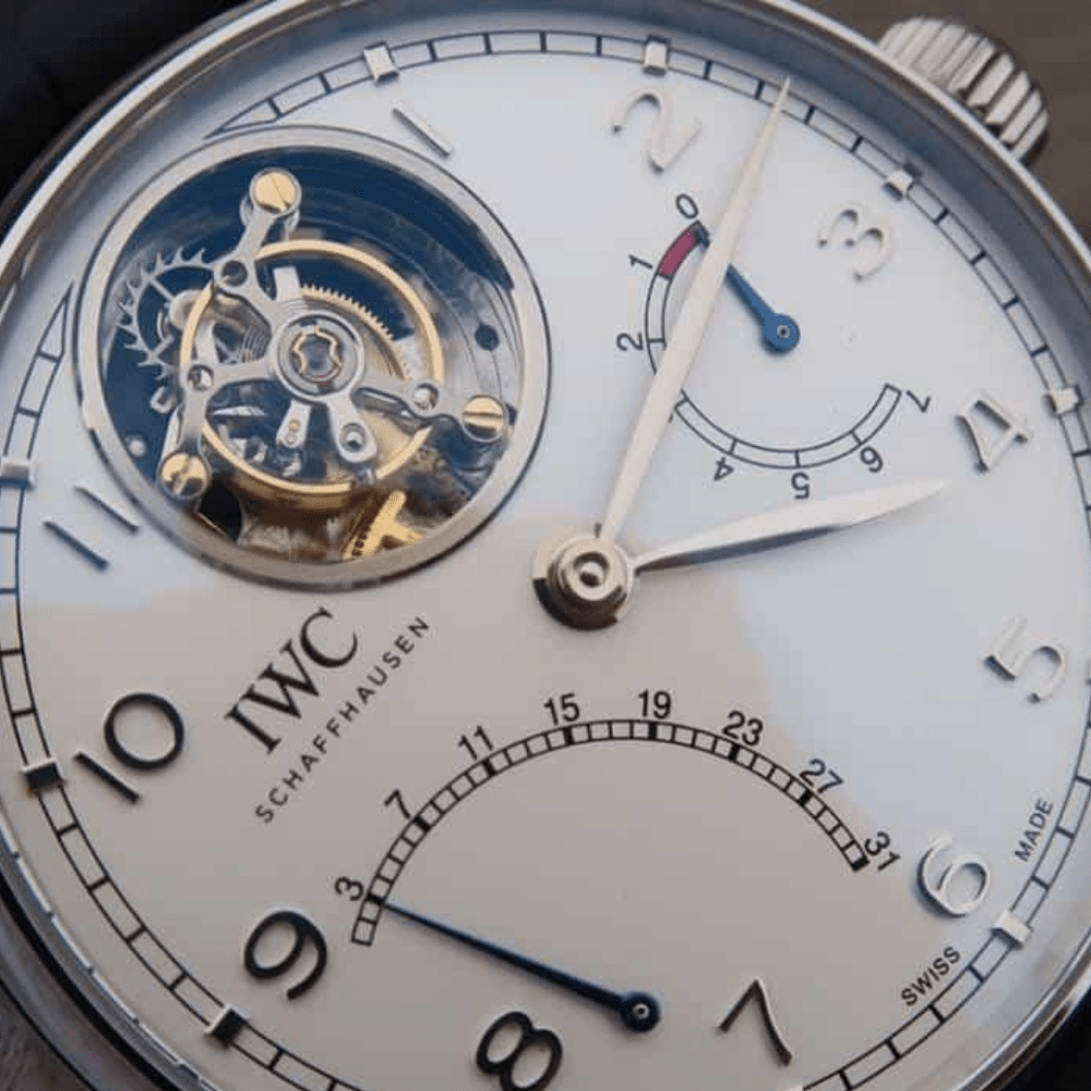 IWC 포르투기저 투르비옹 스틸 화이트다이얼 레더 스트랩 44.2mm IW504401