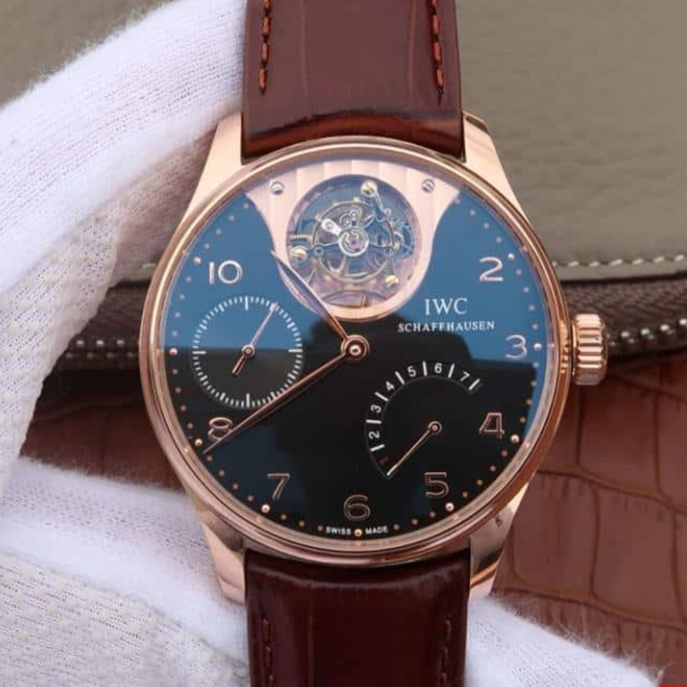 IWC 포르투기저 투르비옹 미스테르 로즈골드 블랙 다이얼 레더 스트랩 44.2mm IW504202