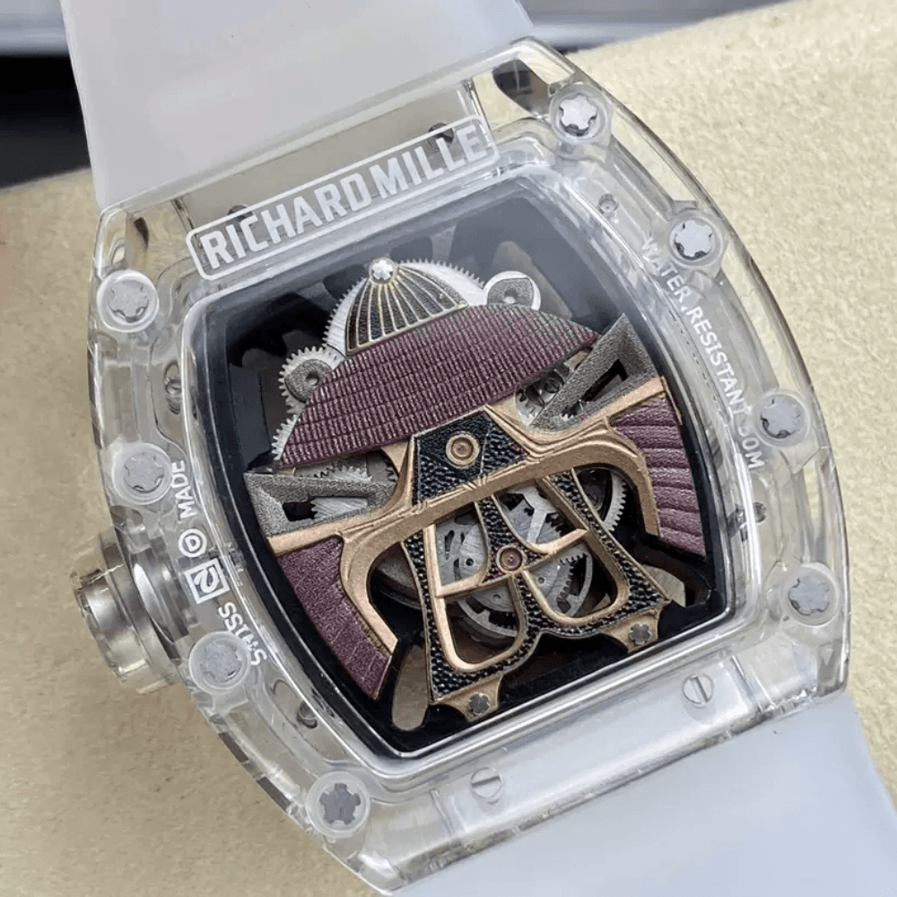 리차드밀 스켈레톤 사무라이 다이얼 사파이어 크리스탈 케이스 화이트 러버 스트랩 RM47