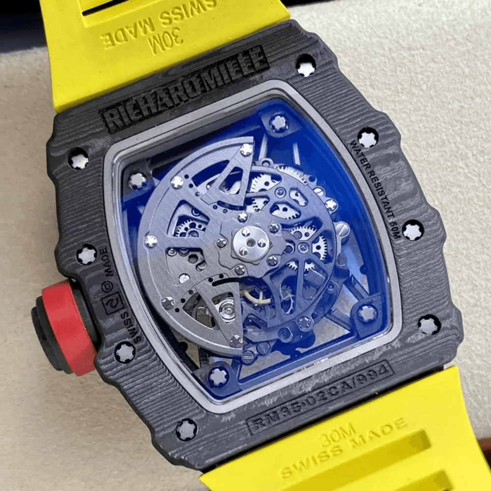 리차드밀 라파엘 나달 블랙 카본 스켈레톤 다이얼 옐로우 러버 스트랩 RM35-02