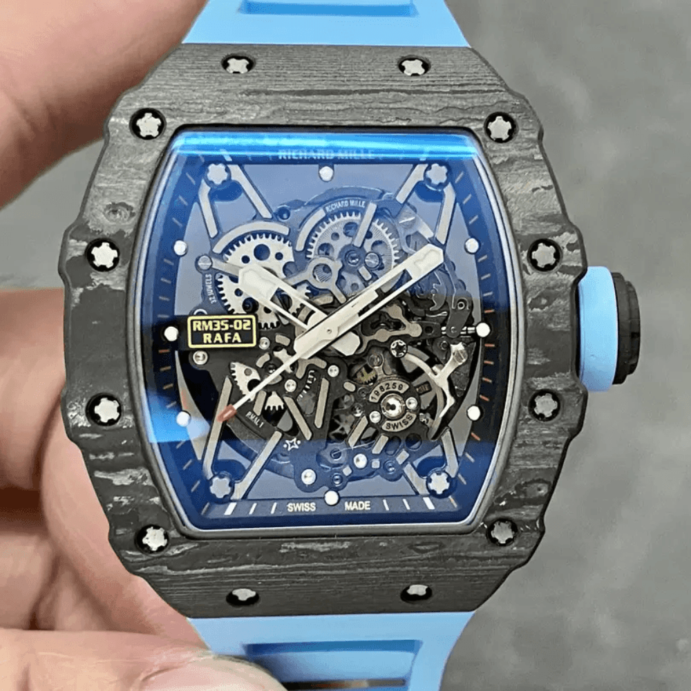 리차드밀 라파엘 나달 블랙 카본 스켈레톤 다이얼 블루 러버 스트랩 RM35-02