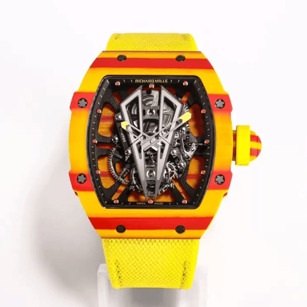 리차드밀 라파엘 나달 옐로우 카본 투르비옹 스켈레톤 다이얼 옐로우 우븐 스트랩 50EA 한정판 RM27-03