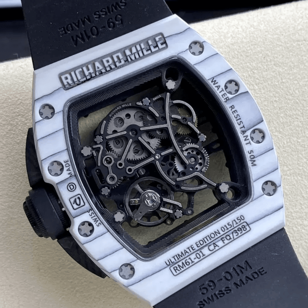 리차드밀 요한블레이크 화이트 NTPT 카본 블랙 러버밴드 RM61-01