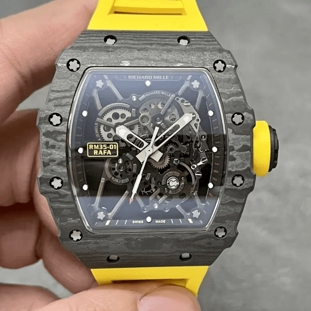 리차드밀 블랙 카본 스켈레톤 다이얼 옐로우 러버 스트랩 RM35-01