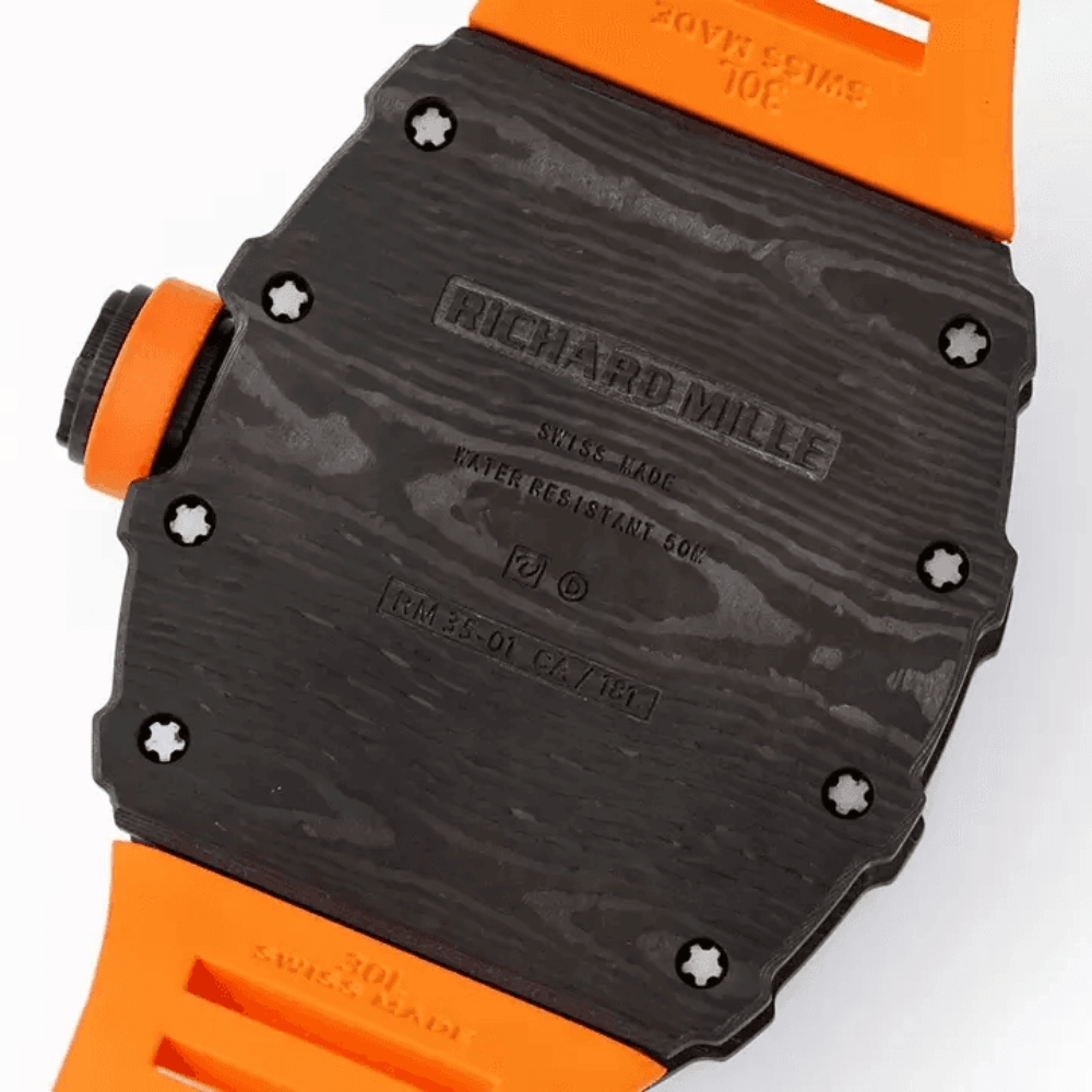 리차드밀 블랙 카본 스켈레톤 다이얼 오렌지 러버 스트랩 RM35-01