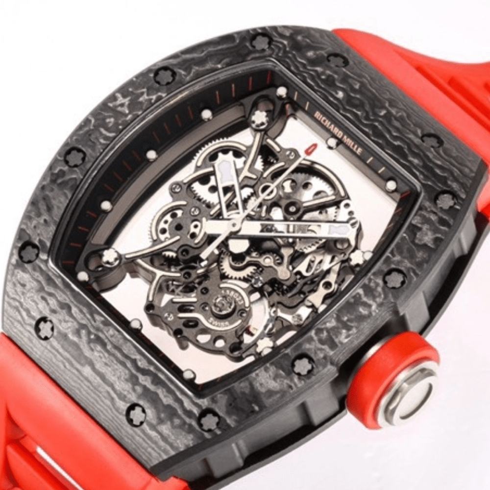 리차드밀 부바왓슨 블랙 NTPT 카본 스켈레톤 다이얼 레드 러버밴드 RM-055