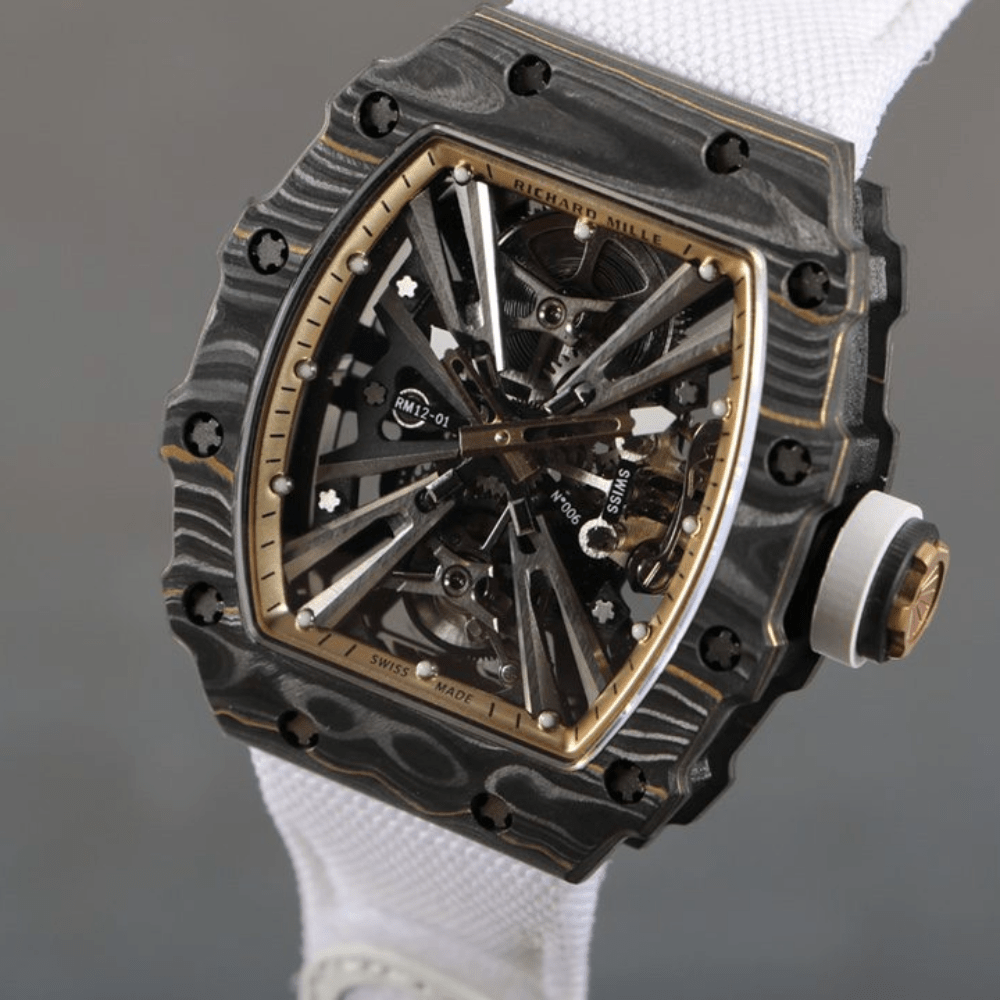 리차드밀 블랙 NTPT 카본 투르비옹 화이트 우븐스트랩 RM12-01