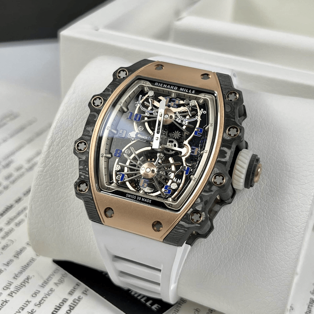 리차드밀 카본 파이버 베젤 투르비옹 화이트 러버밴드 RM21-01