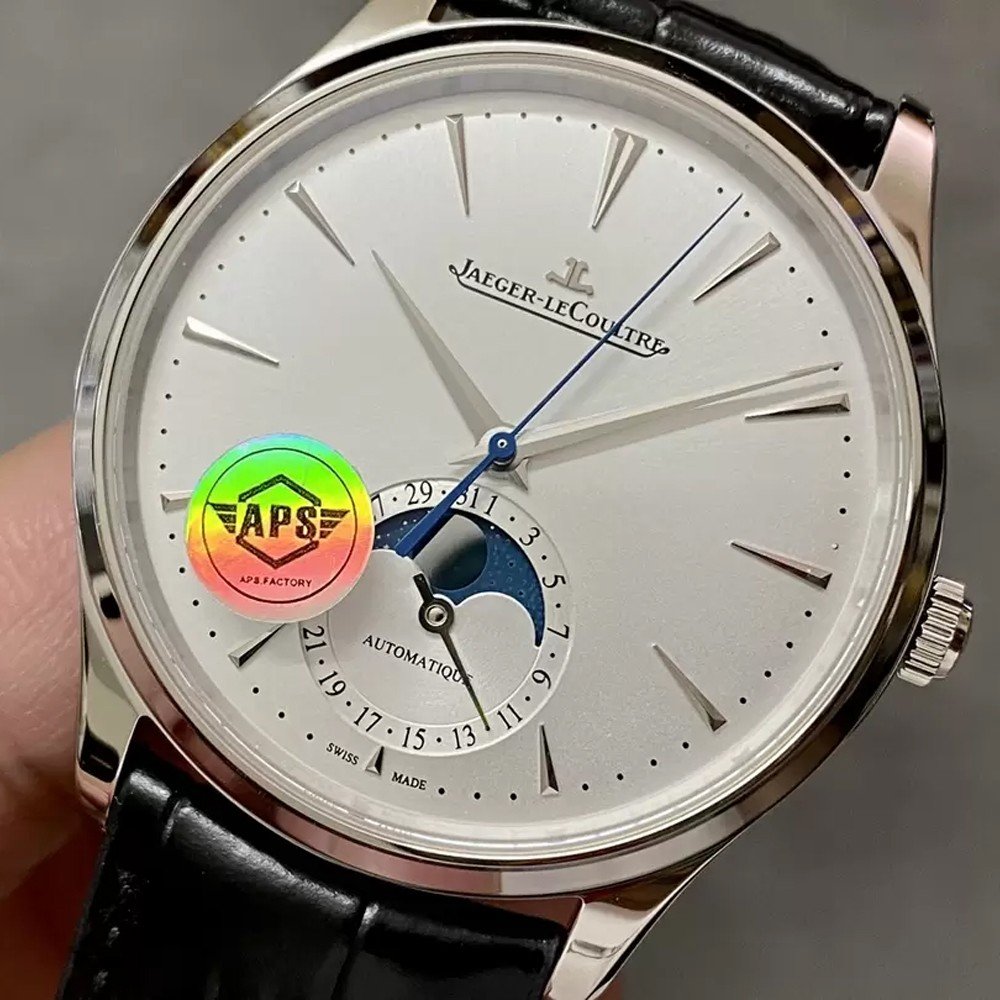 예거 르쿨트르 JL 마스터 울트라 씬 문페이즈 화이트골드 화이트 다이얼 레더 스트랩 39mm Q1368430