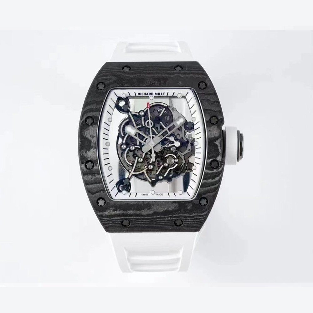 리차드밀 부바왓슨 블랙 NTPT 카본 스켈레톤 다이얼 화이트 러버밴드 RM-055