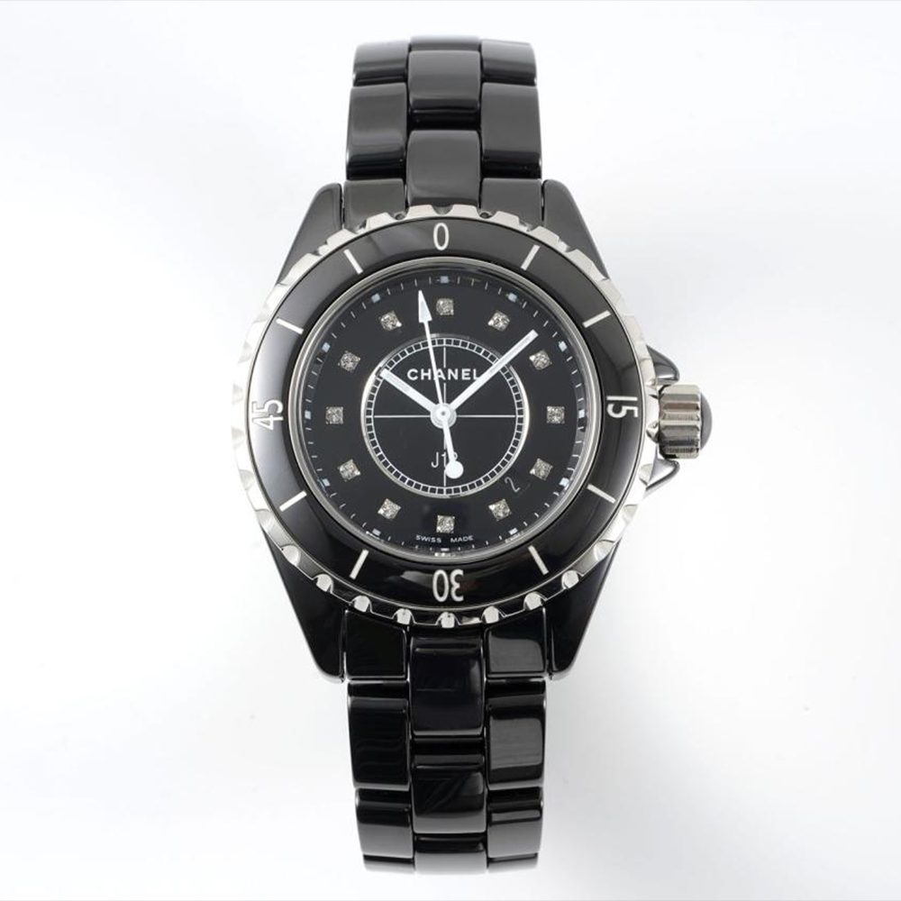 샤넬 J12 블랙 다이얼 12P 다이아 블랙 세라믹 스트랩 33mm H1625