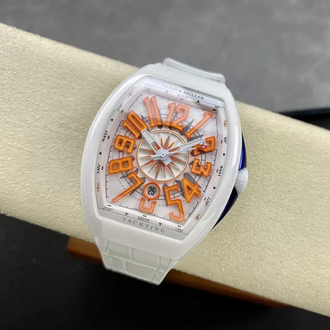 프랭크 뮬러 뱅가드 화이트 세라믹 오렌지 포인트 다이얼 한정판 45mm V45