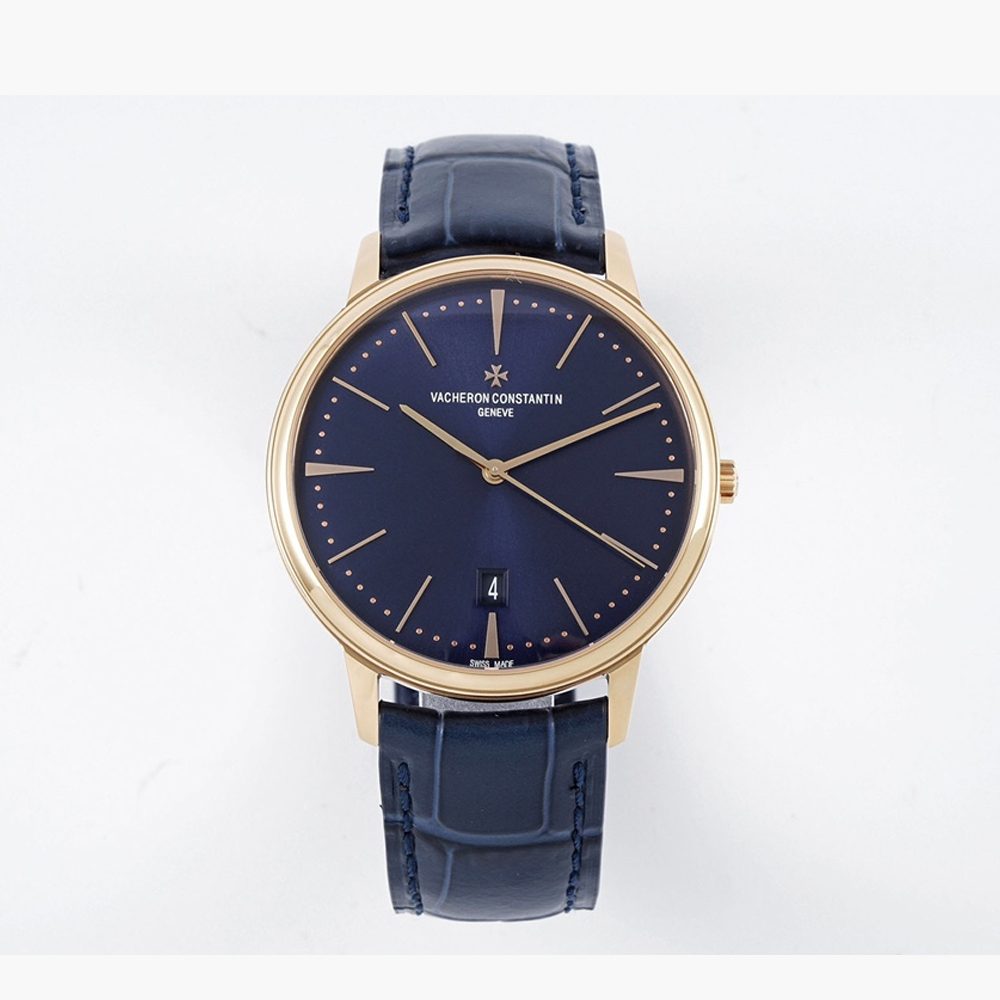 바쉐론 콘스탄틴 헤리티지 패트리모니 로즈골드 블루 다이얼 레더 스트랩 40mm 85180/000R-B515