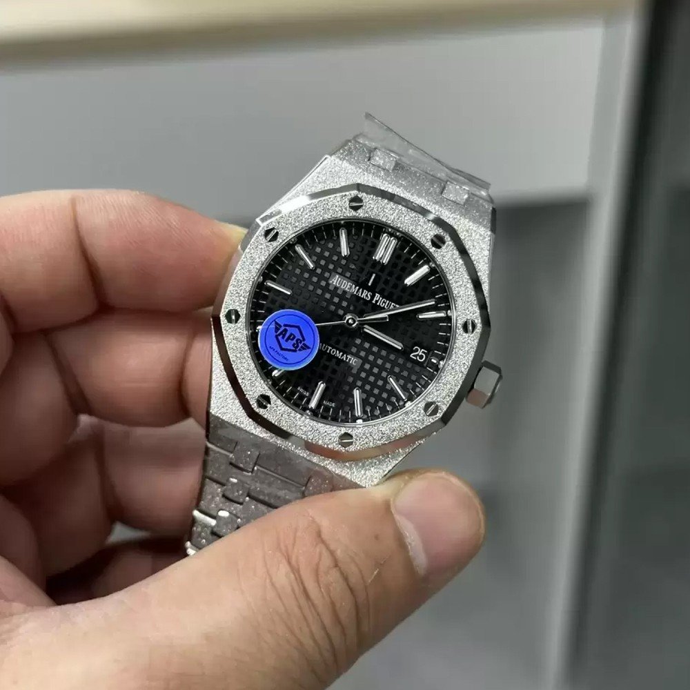 오데마피게 로얄오크 프로스트 블랙 다이얼 스틸 SS 브레이슬릿 37mm 15454BC