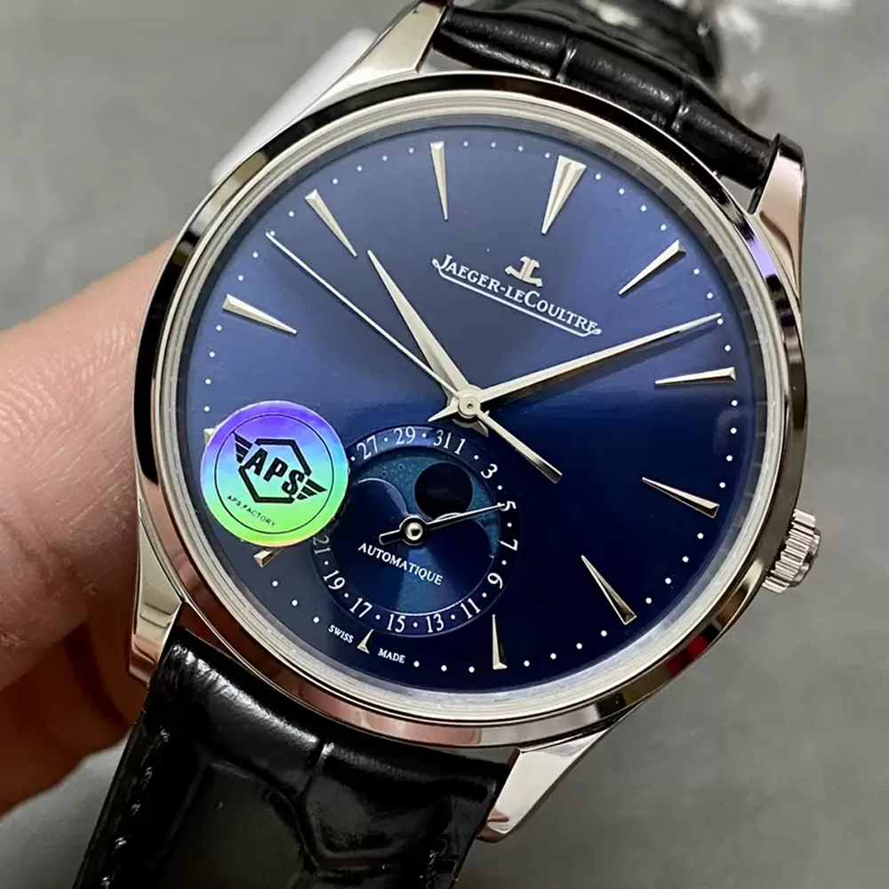 예거 르쿨트르 마스터 울트라씬 문페이즈 블루 다이얼 레더 스트랩 39mm Q1368480