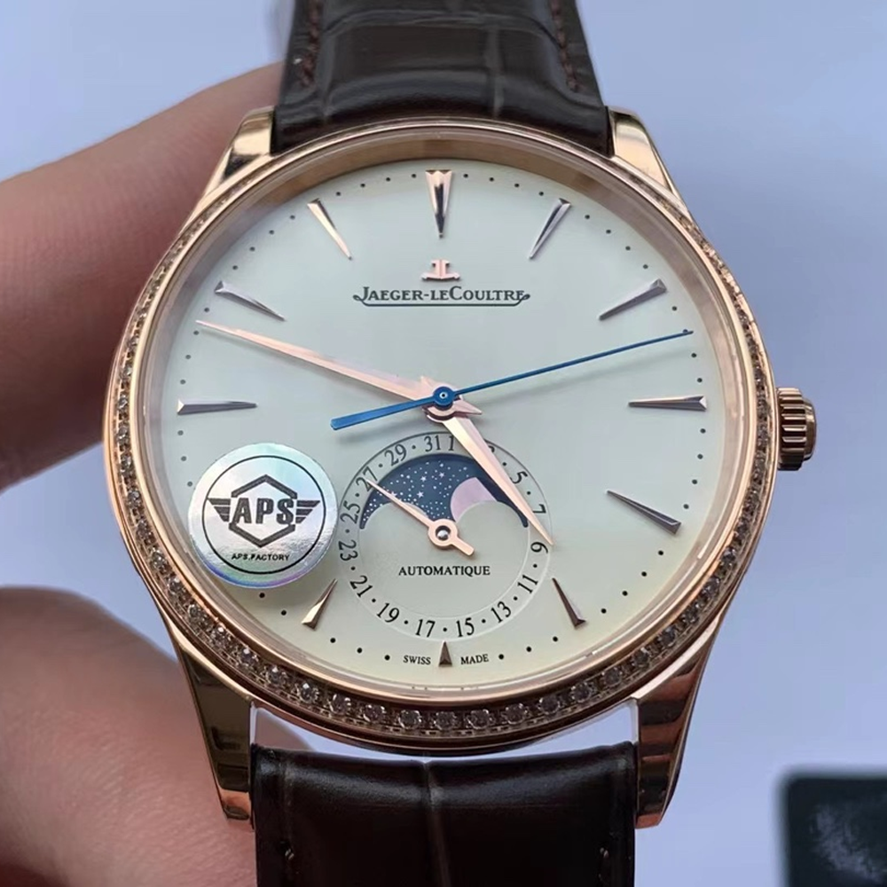 예거 르쿨트르 마스터 울트라씬 문페이즈 로즈골드 다이아베젤 레더 스트랩 39mm Q1362503